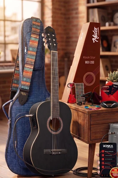 Midex MGX-200MBK-EQ Ekolayzerli Profesyonel Elektro Klasik Gitar Seti Mat Siyah 4/4 Üst Segment ürün görseli 1