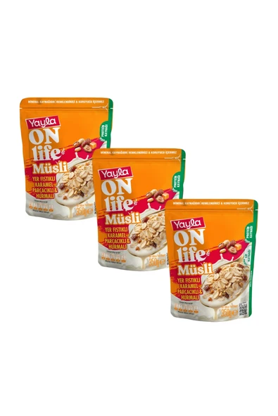 Yayla Onlife Yer Fıstıklı Karamel Parçacıklı ve Hurmalı Müsli 350 g x3 ürün görseli 1