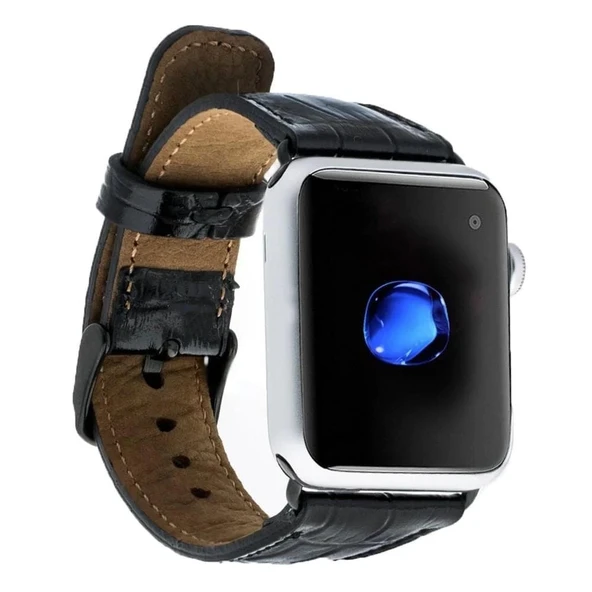 Apple Watch Uyumlu Deri Kordon 42-44-45mm Kroko Siyah ürün görseli 1
