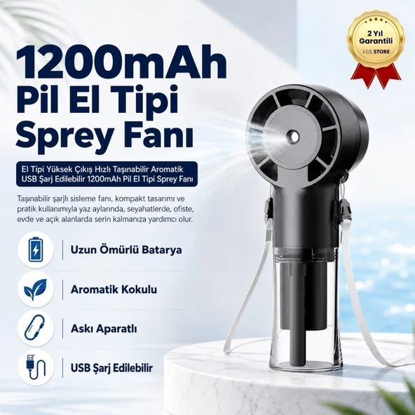 El Tipi Sisleme Fanı Türbin Yüksek Hızlı Çıkış Taşınabilir Aromatik ABS USB Şarj Edilebilir 1200mAh Pil El Tipi Sprey Fanı ürün görseli 1