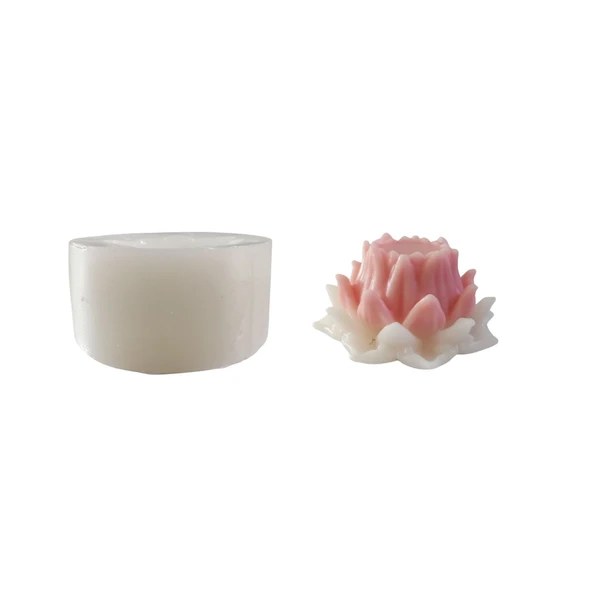 Silikon 3D Dekoratif Kalıp Nilüfer Çiçeği Tealight Mumluk Altlığı Mum, Taş Tozu ve Beton Kalıbı ürün görseli 1