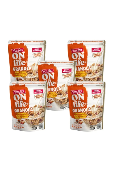 Yayla Onlife Kuru Yemişli Kuru Üzümlü ve Turna Yemişli Granola 200 g x5 ürün görseli 1
