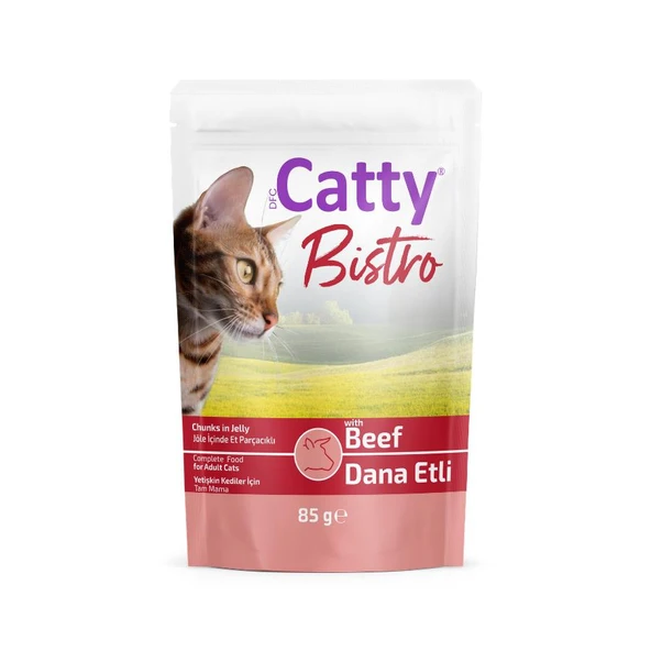 Catty Bistro Jöle İçinde Et Parçacıklı Dana Etli Yetişkin Kedi Konservesi 85 Gr ürün görseli 1
