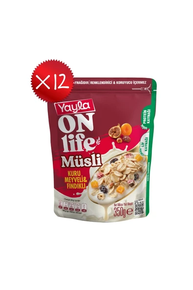 Yayla Onlife Kuru Meyveli Fındıklı Müsli 350 g x12 ürün görseli 1