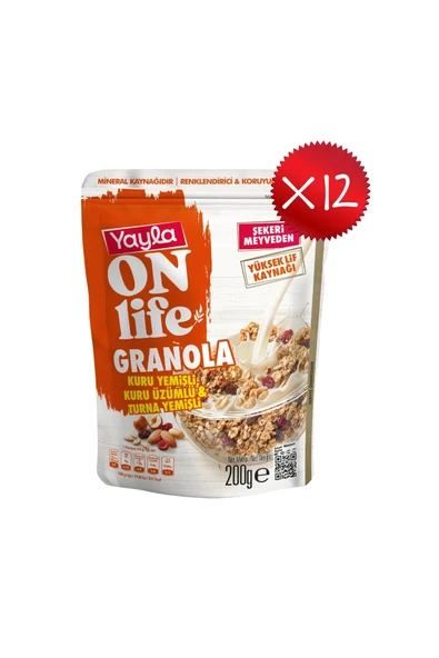 Yayla Onlife Kuru Yemişli Kuru Üzümlü ve Turna Yemişli Granola 200 g x12 ürün görseli 1