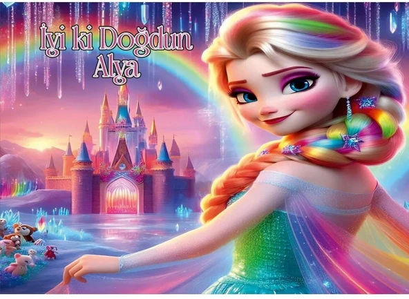Frozen Temalı Doğum Günü Temalı Kişiye Özel İsimli 100x70 Cm Ölçüsünde Branda Afiş ürün görseli 1
