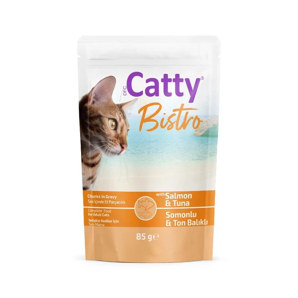 Catty Bistro Sos İçinde Somonlu Ton Balıklı Yetişkin Kedi Konservesi 85 Gr ürün görseli 1