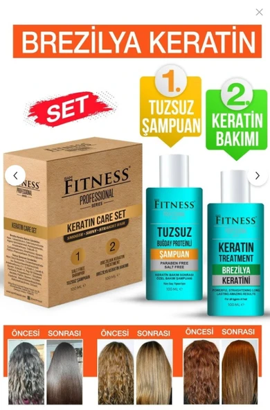 Fitness Professional Kalıcı Saç Düzleştirici Botox Brezilya Fönü Keratin Bakımı & Tuzsuz Şampuan Evde Kullanım Seti ürün görseli 1