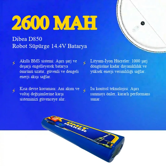Dibea D850 Robot Süpürge 2600 mAh Batarya - Resim 3