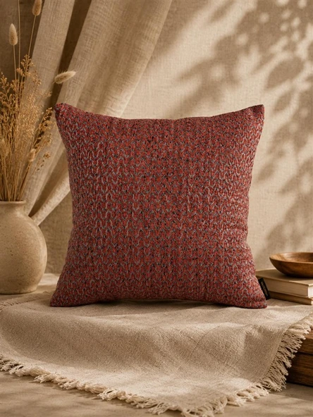 bordo Kırmızı  Geometrik Desenli Keten Kırlent Kılıfı 43x43 cm – Premium Collection ürün görseli 1