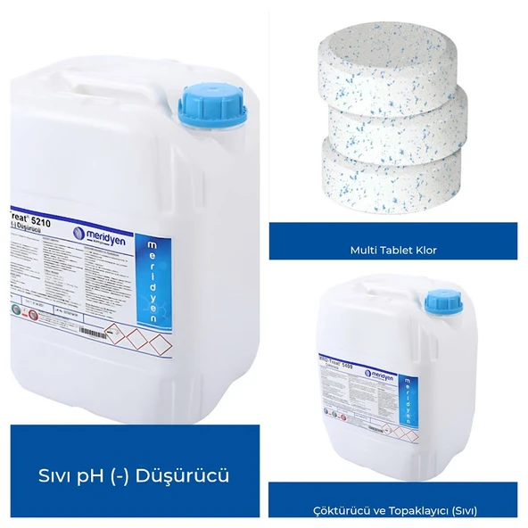 3'lü Bakım Seti Multitablet Klor(10kg)+Ph Düşürücü(25kg)+Sıvı Çöktürücü(10kg) ürün görseli 1