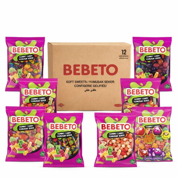 Mega Paket 1 KG 40’lı Karışık Jelibon - Şeftali Halka, Küçük Kola, Ayıcık, Solucan, Böğürtlen, Dondurma, Pizza, Şeftali Kalp ürün görseli 1