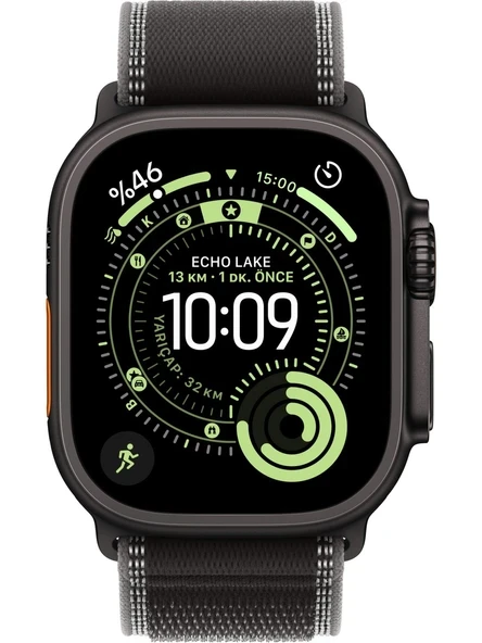 Apple Watch Ultra 3 Gps + Cellular, 49 mm Siyah Titanyum Kasa ve Siyah Trail loop VİTRİN ürün görseli 1