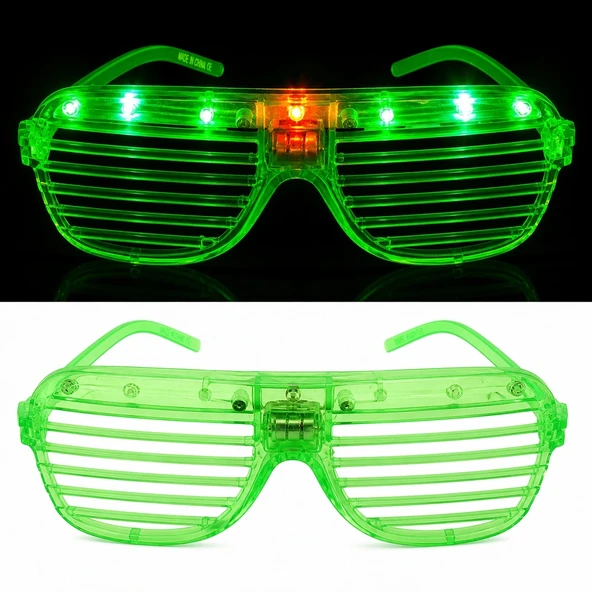 Led Işıklı Panjur Parti Gözlüğü Yeşil Renk Shutter Gözlük ürün görseli 1