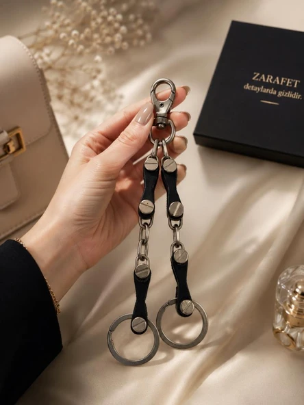Karabinalı Deri Anahtarlık Çift Halkalı 20 CM ürün görseli 1