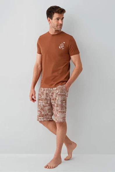 Arnetta Premium Erkek Cool Summer Rahat Kalıp %100 Pamuk Kısa Kollu Şortlu Aile Pijama Takım ürün görseli 1