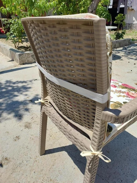 6 Adet Rattan Arkalıklı Sandalye Minderi (Kalınlık 4cm)-İngiliz Gülü (Pamuklu Kumaş) ürün görseli 1