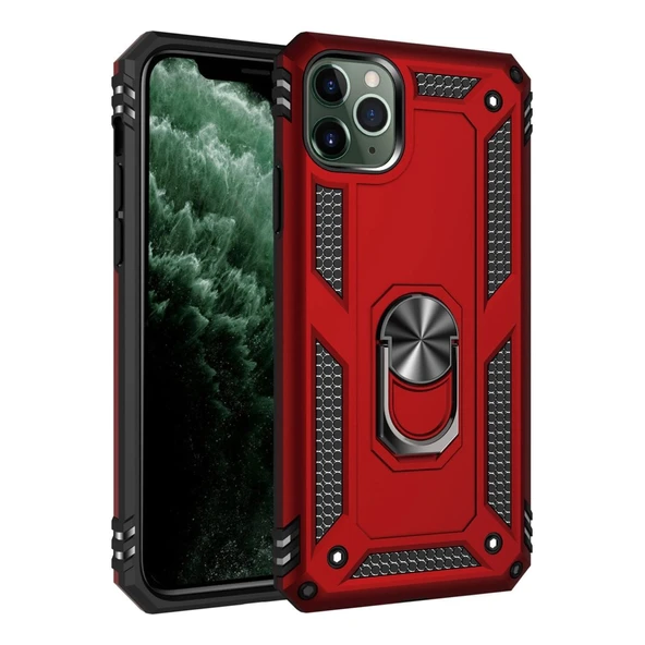 Apple İphone 11 Pro Kılıf Sofya Yüzüklü Silikon Kapak - Kırmızı ürün görseli 1