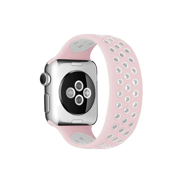 Apple Watch 38mm Ayarlı Delikli Silikon Kordon (saat Değildir) - Pembe-beyaz ürün görseli 1