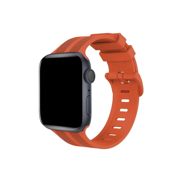 Apple Watch 42mm Kr408 Çizgili Silikon Kordon (saat Değildir) - Turuncu ürün görseli 1