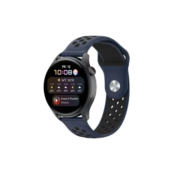 Watch 20mm Spor Delikli Kordon (saat Değildir) - Lacivert-siyah ürün görseli 1