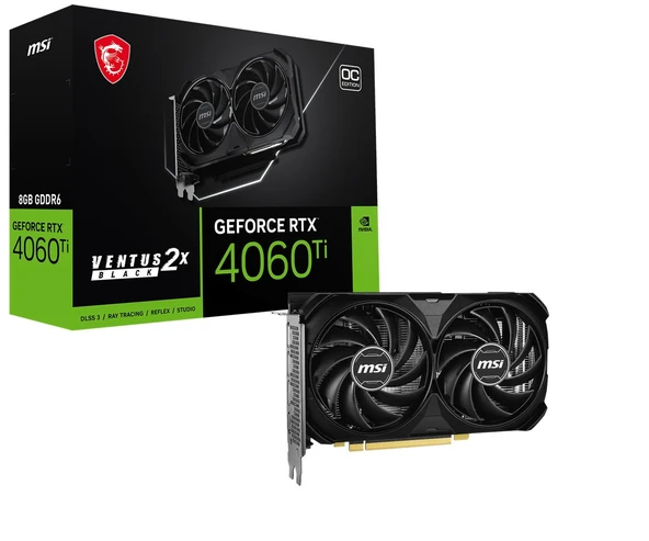 OUTLET MSI VGA GEFORCE RTX 4060 TI 8G VENTUS 2X BLACK E1 OC RTX4060TI 8GB GDDR6 128B DX12 PCIE 4.0 X16 (3XDP 1XHDMI) ürün görseli 1