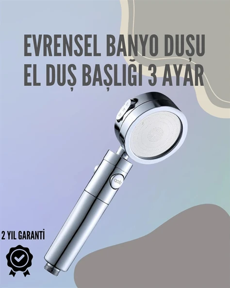 Nevamel Paslanmaz Çelik Çok Fonksiyonlu El Duş Başlığı – 3 Modlu Püskürtme Seçeneği ürün görseli 1