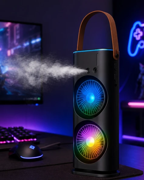RGB Işıklı Spreyli Masa Fanı Çift Motorlu Güçlü Üflemeli Taşınabilir Fan ürün görseli 1
