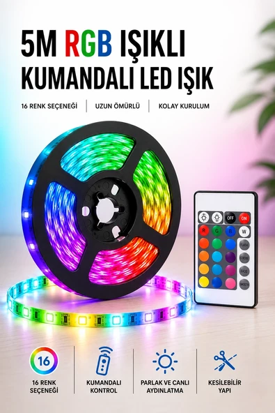 5m Rgb Işıklı Her Ortama Uygun Led Işık ürün görseli 1