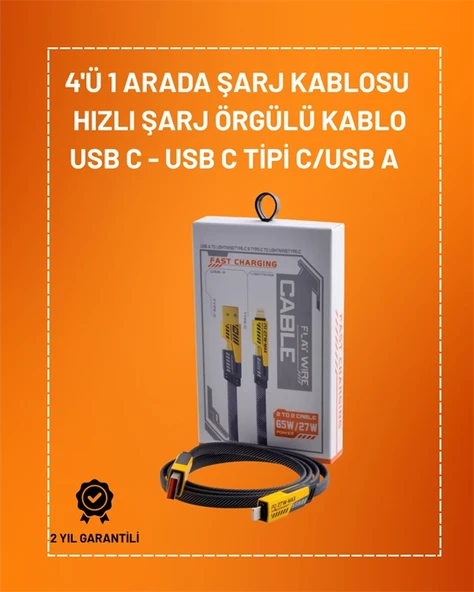 4'ü 1 Arada USB Hızlı Şarj ve Veri Kablosu – 65W Güç, Çoklu Bağlantı, 1.2m ürün görseli 1