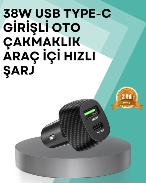 Çift Cihaz Destekli 38W Güçlü Çakmaklık Araç Şarj Cihazı ürün görseli 1