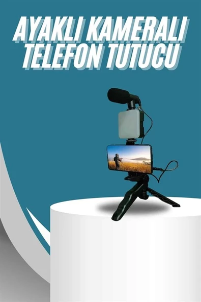 Video Making Kit Telefon Tutucu Vlog Video Mini Led Işıklı - Resim 2