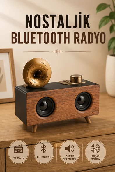 Nostaljik Radyo Bluetooth Bağlantılı Şarjlı Yüksek Ses Kaliteli ürün görseli 1