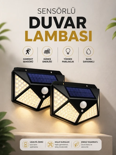 Solar Sensörlü Duvar Lambası Bahçe Lambaso Parlak Beyaz Işık Suya Dayanıklı ürün görseli 1