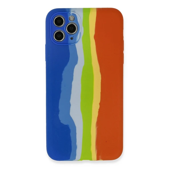 iPhone 11 Pro Kılıf Ebruli Lansman Silikon - Mavi-turuncu ürün görseli 1
