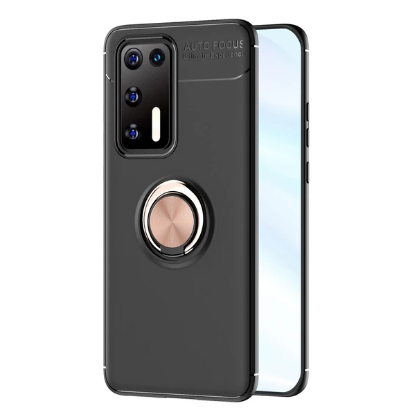 Huawei P40 Kılıf Range Yüzüklü Silikon - Siyah-gold ürün görseli 1