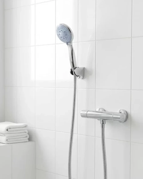 Nevamel® 4 Kademeli Mavi Duş Seti El Duşu Başlığı Spiral Hortum ve Duvar Askısı ürün görseli 1
