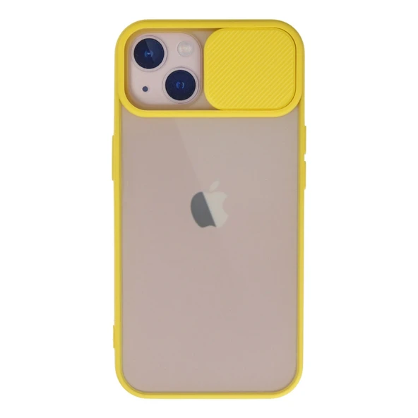 iPhone 13 Kılıf Palm Buzlu Kamera Sürgülü Silikon - Sarı ürün görseli 1