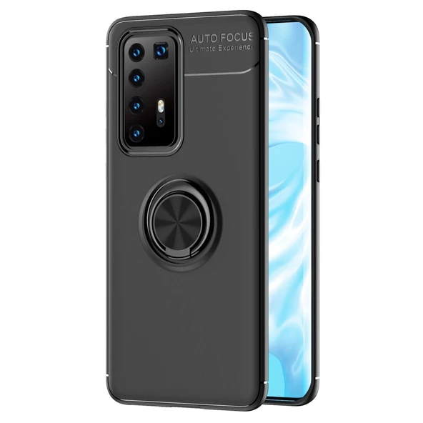 Huawei P40 Pro Kılıf Range Yüzüklü Silikon - Siyah ürün görseli 1