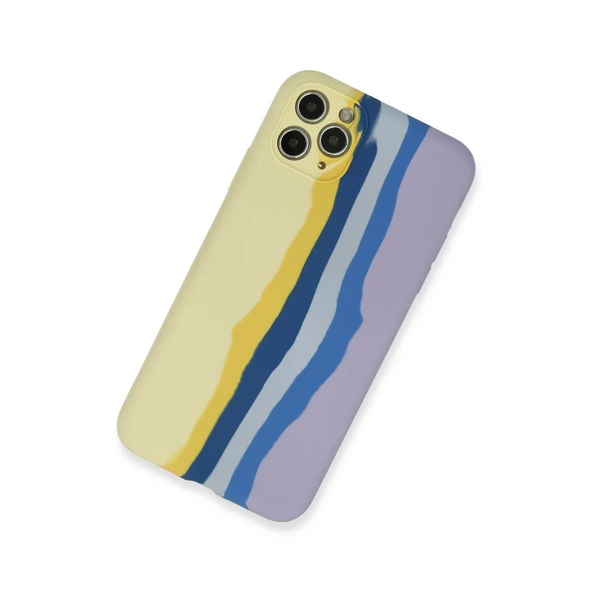 iPhone 11 Pro Kılıf Ebruli Lansman Silikon - Sarı-lila - Resim 2