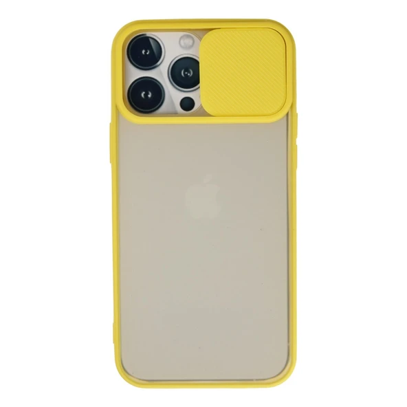 iPhone 13 Pro Max Kılıf Palm Buzlu Kamera Sürgülü Silikon - Sarı ürün görseli 1