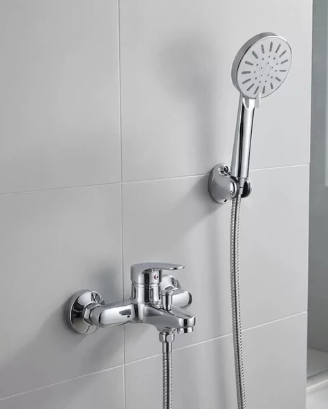 Nevamel® 4 Kademeli Krem Duş Seti El Duşu Başlığı Spiral Hortum ve Duvar Askısı ürün görseli 1