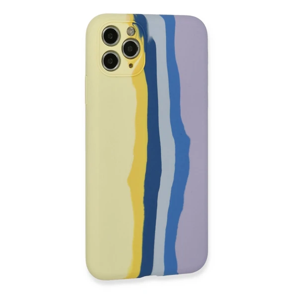 iPhone 11 Pro Kılıf Ebruli Lansman Silikon - Sarı-lila - Resim 3