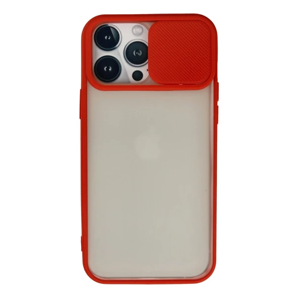 iPhone 13 Pro Max Kılıf Palm Buzlu Kamera Sürgülü Silikon - Kırmızı ürün görseli 1