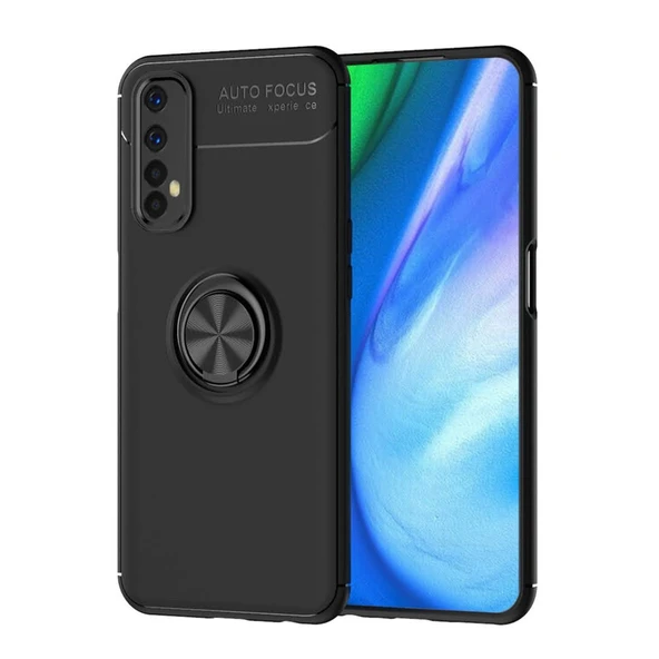 Realme 7 Kılıf Range Yüzüklü Silikon - Siyah ürün görseli 1