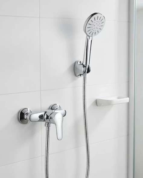 Nevamel® 4 Fonksiyonlu Krem El Duşu Seti Spiral Hortum ve Duş Askısı ürün görseli 1