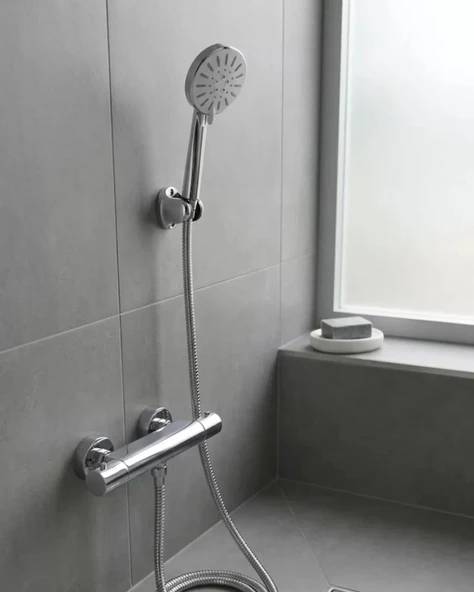Nevamel® Krem Duş Başlığı Seti 4 Kademeli El Duşu Spiral Hortumlu Banyo Seti ürün görseli 1