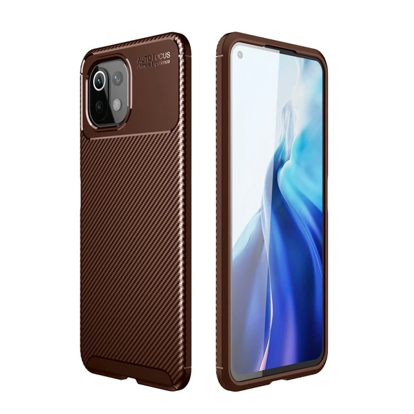 Xiaomi Mi 11 Lite Kılıf Auto Focus Karbon Kapak - Kahverengi ürün görseli 1