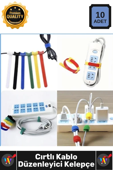 #Kelepçe Naylon Organizer Renkli Düzenleme 10'lu Cırt Cırtlı Kablo Düzenleyici Kelepçe Seti – 15cm ürün görseli 1