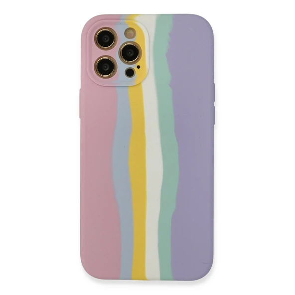 iPhone 12 Pro Max Kılıf Ebruli Lansman Silikon - Pembe-lila ürün görseli 1